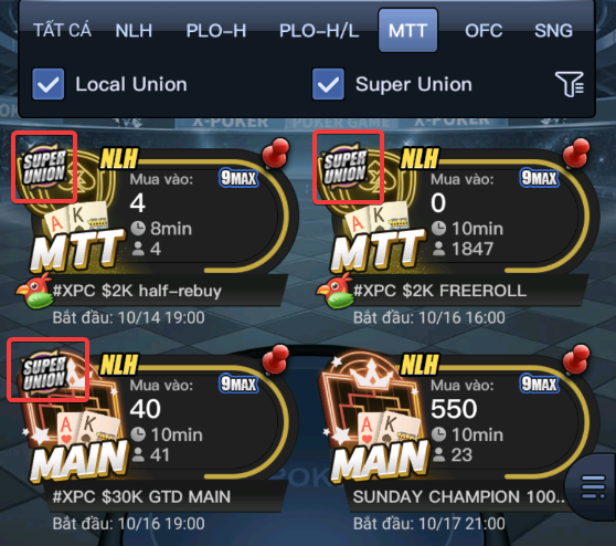 Chơi poker online tại X-Poker với tour super union