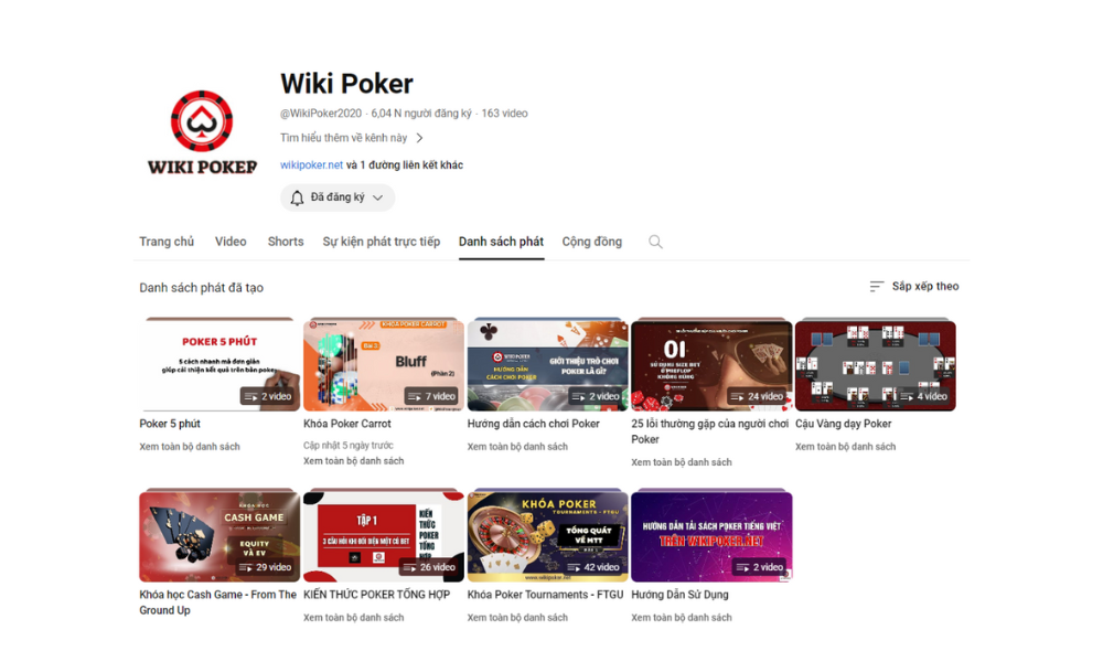 Kênh youtube Wiki poker