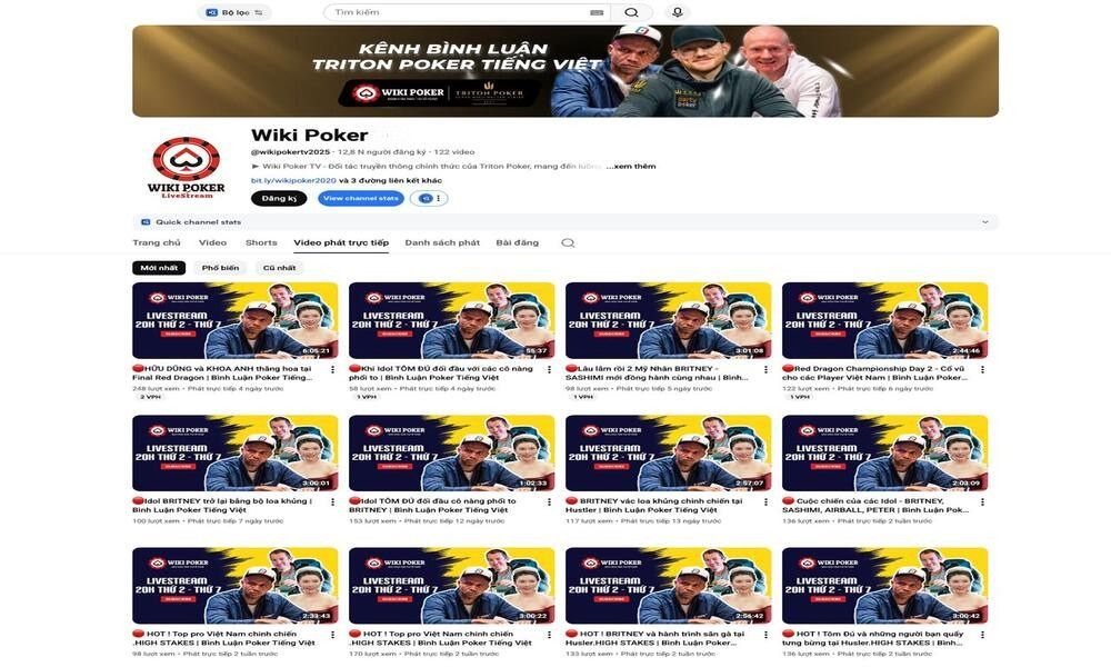 Kênh Youtube Wiki Poker