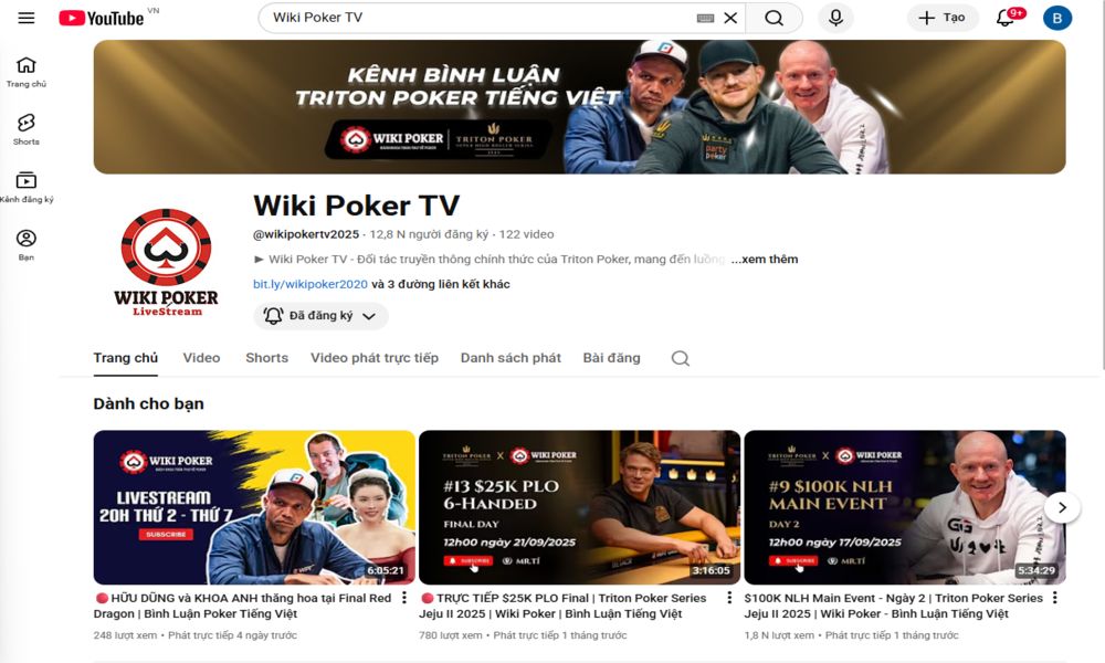 Kênh Youtube Wiki Poker TV